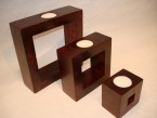 bougeoirs carrés brun acajou série de 3