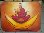 Peinture un moine sur une banane 60x80