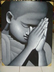 Peinture un enfant en train de prier blanc-noir 70x90