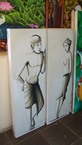 Peinture deux volets d'une femme et un homme 2x20x50cm