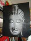 Peinture boeddha blanc/noir 60x80